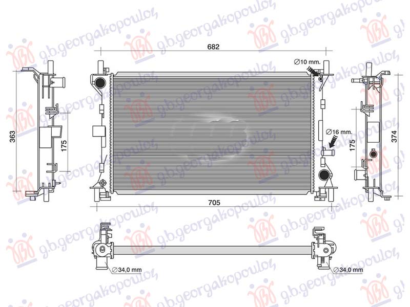 HLADNJAK MOTORA 2.0 BENZIN - 1.8 DIZEL TDCi (+/-AC) (600x350) (NRF)
