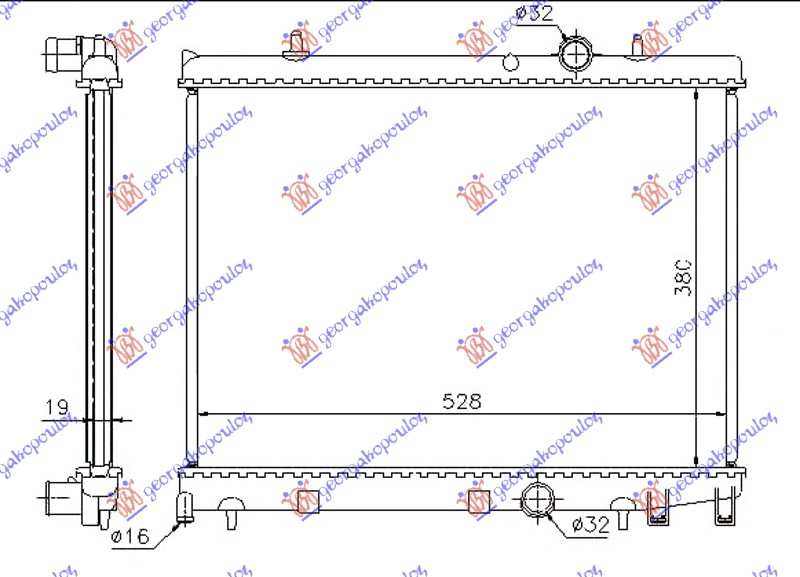 HLADNJAK MOTORA 1.6 HDi DIZEL (380x540x16) (NRF)