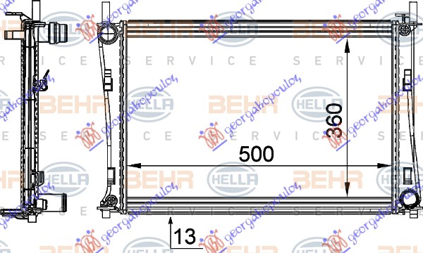 HLADNJAK MOTORA 1.2/1.4/1.6 (+/-AC) (500x356) (MAHLE BEHR)