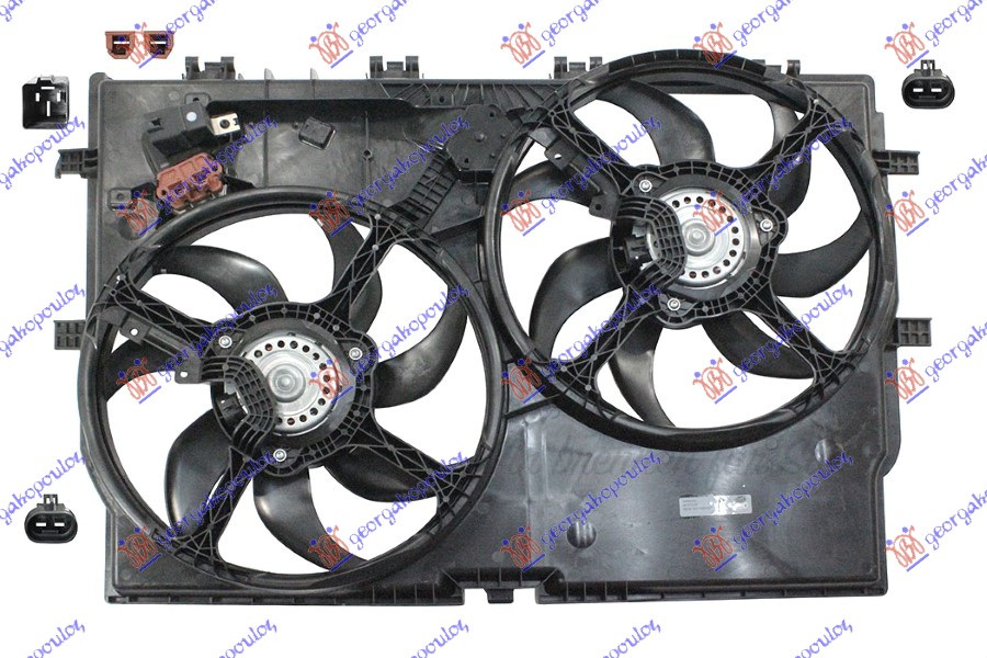 VENTILATOR (DUPLI) KOMPLET (3.0 BENZIN - 2.0/2.3-3.0 DIZEL) (-AC) (390mm+390mm) 