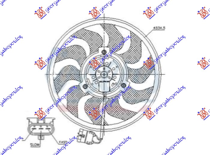 VENTILATOR (MOTOR+ELISA) (1.6/2.0 TURBO BENZIN - 1.3/1.7/1.9 CDTI DIZEL) (335mm)