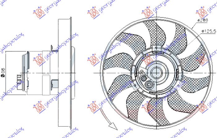 VENTILATOR (MOTOR+ELISA) (280mm) (2 PIN) (BEZ KABLA)