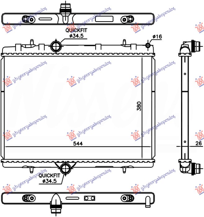 HLADNJAK MOTORA 1.2 THP BENZIN (380x540x26) (BRZA SPOJNICA) (NRF)