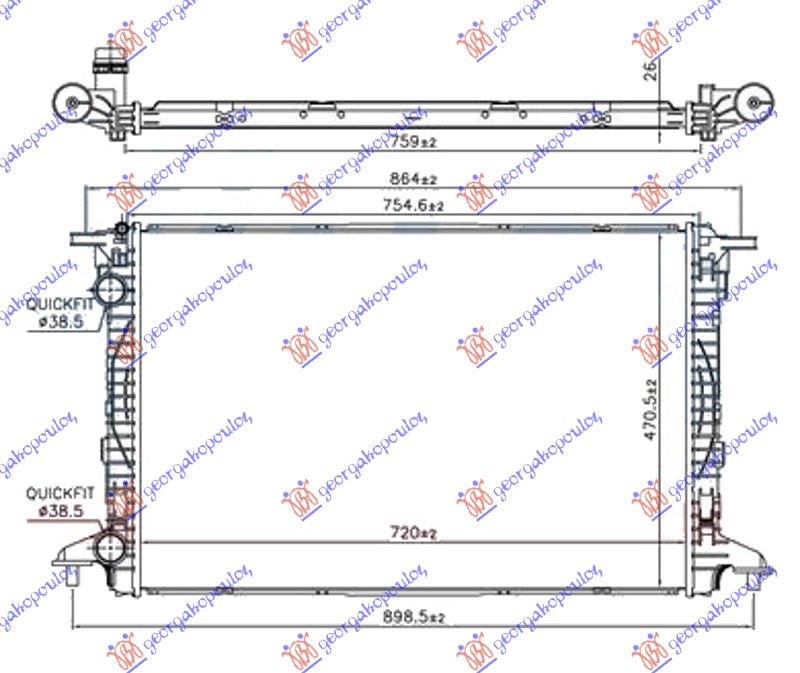 HLADNJAK MOTORA 1.4 TFSi BENZIN / 2.0 TDi DIZEL (720x480x26) CEV 38/38 (NRF)
