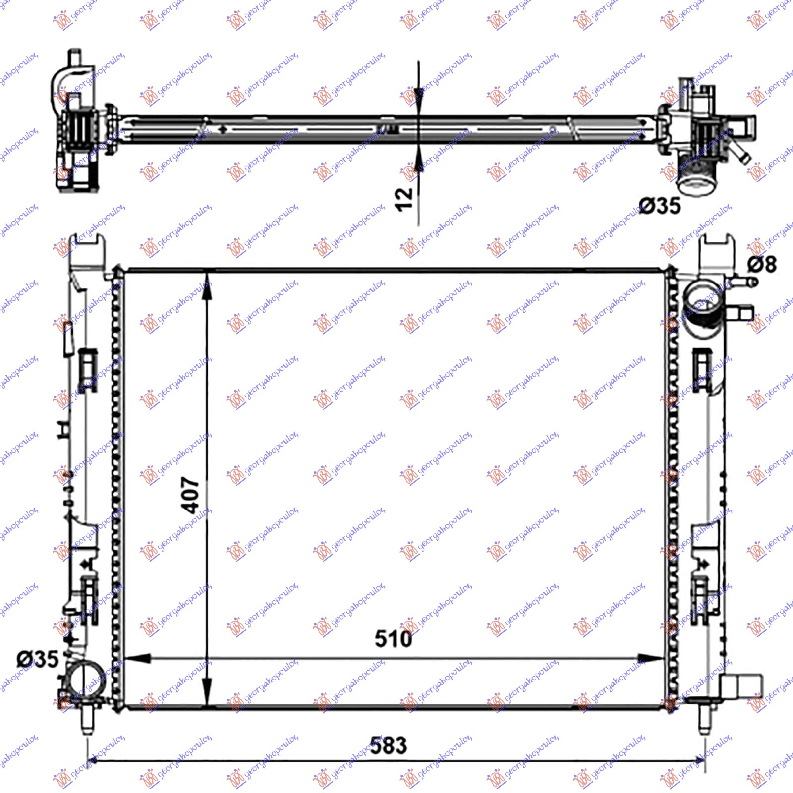 HLADNJAK MOTORA BENZIN/DIZEL (+/-AC) (510x40x1.2) 2012- (NRF)