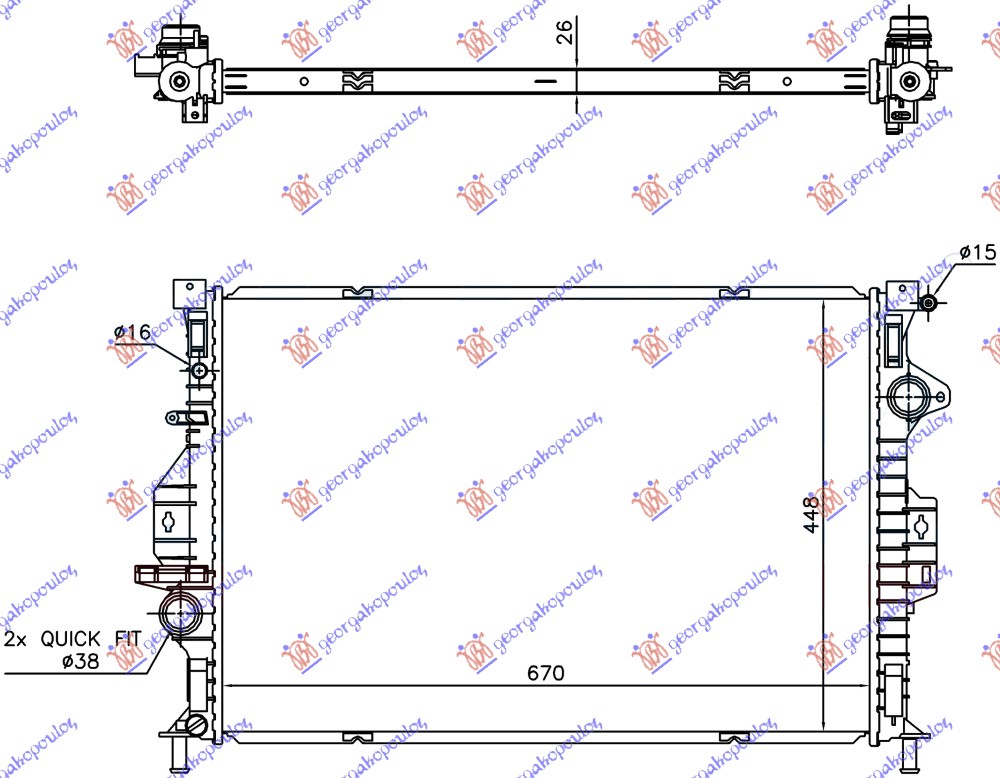 HLADNJAK MOTORA 2.0 TDCi DIZEL (AUTO) (670x448x26) -2015 (VALEO)