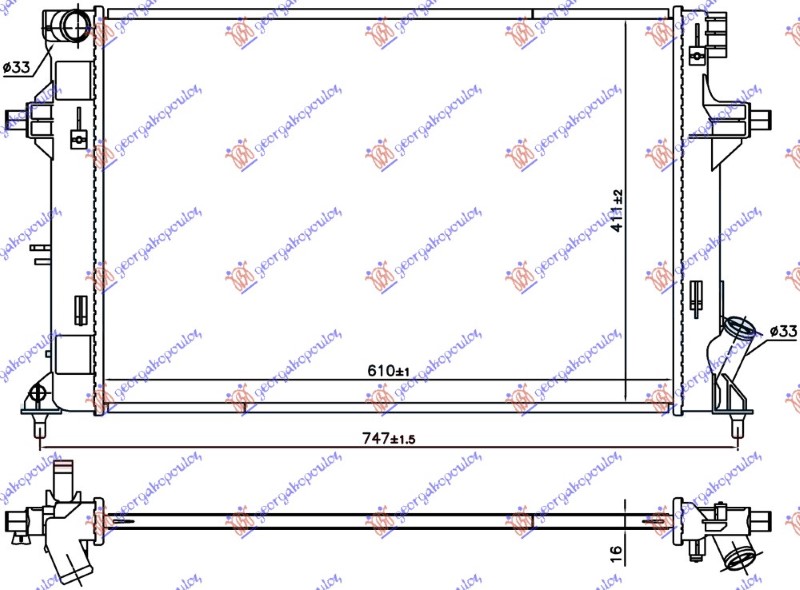 HLADNJAK MOTORA 1.6 DIZEL (650x288x36) SA CEVI