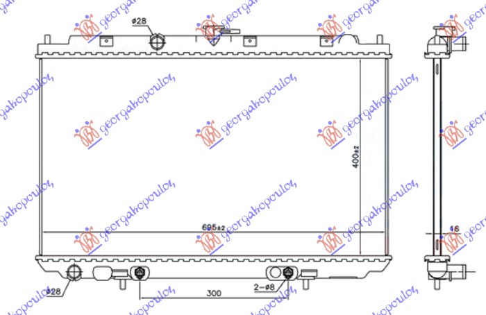 HLADNJAK MOTORA 1.8 BENZIN (AUTO) (400x695x16) (NRF)