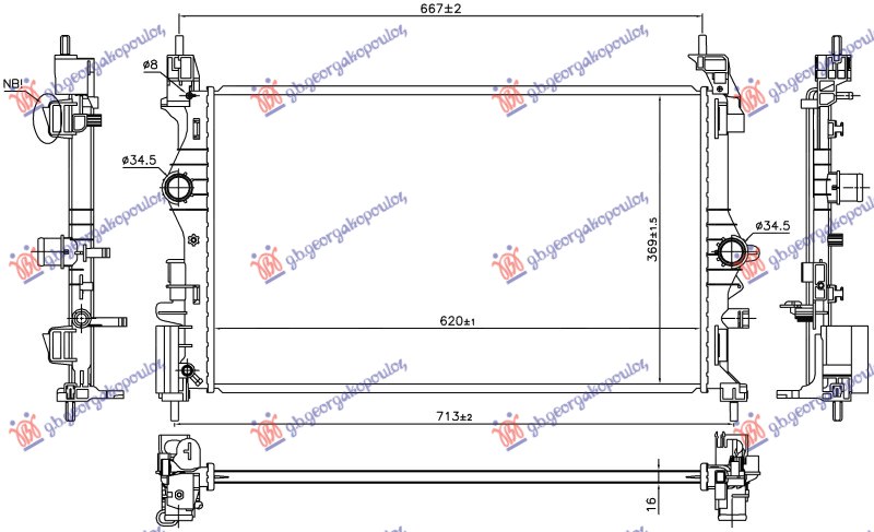 HLADNJAK MOTORA 1.0 TURBO BENZIN (MAN) (B10XFL 66KW) (620x370x16)