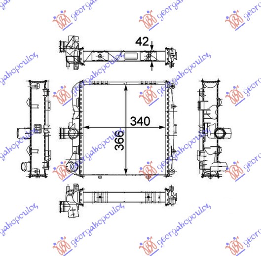HLADNJAK MOTORA 2.7/2.9-S/3.2-S/3.4 BENZIN (34x36.6x4.2) (MAHLE BEHR PREMIUM LIN - DESNO