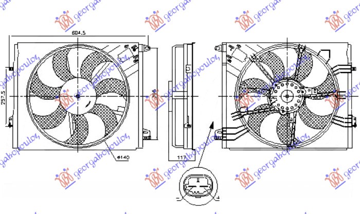 VENTILATOR KOMPLET (1.2/1.3 BENZIN - 1.5/1.6/1.7 DIZEL) (440mm) (250W) (2 PIN) (