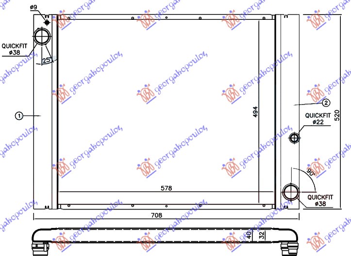 HLADNJAK MOTORA 3.0 TD DIZEL (AUTO) (570x500) CEO ALUMINIJUM (NISSENS)