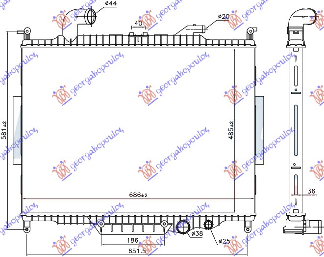 HLADNJAK MOTORA 4.4 TD DIZEL (AUTO) (485x685) (NISSENS)