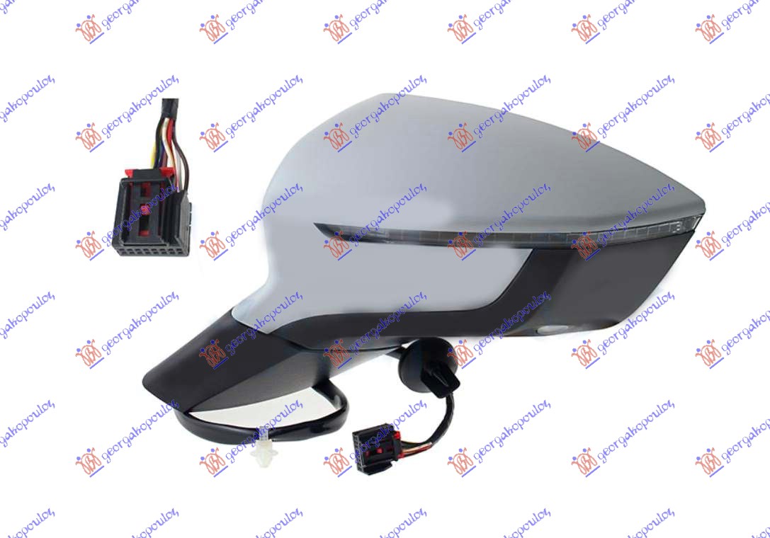 RETROVIZOR ELEKTRICNI SA GREJACEM PM (ELEKTRO-SKLOPIV) (MIGAVAC) (SVETLO) (9 PIN - LEVO